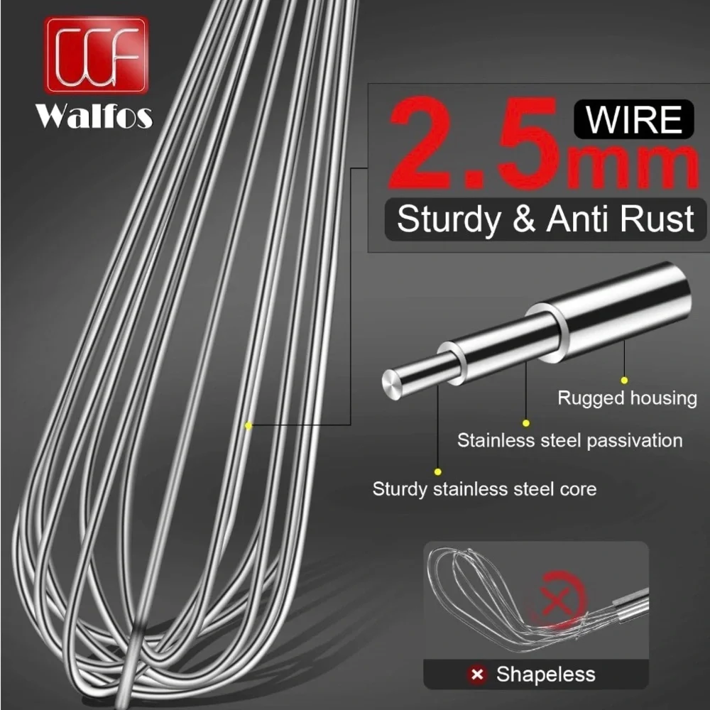 Walfos Whisk Large Heavy Duty Professional Stainless Steel Wire Whisk